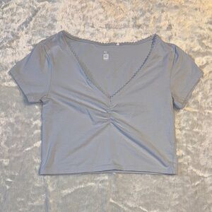 Me to We Light Blue V-Neck Ruched Crop Top